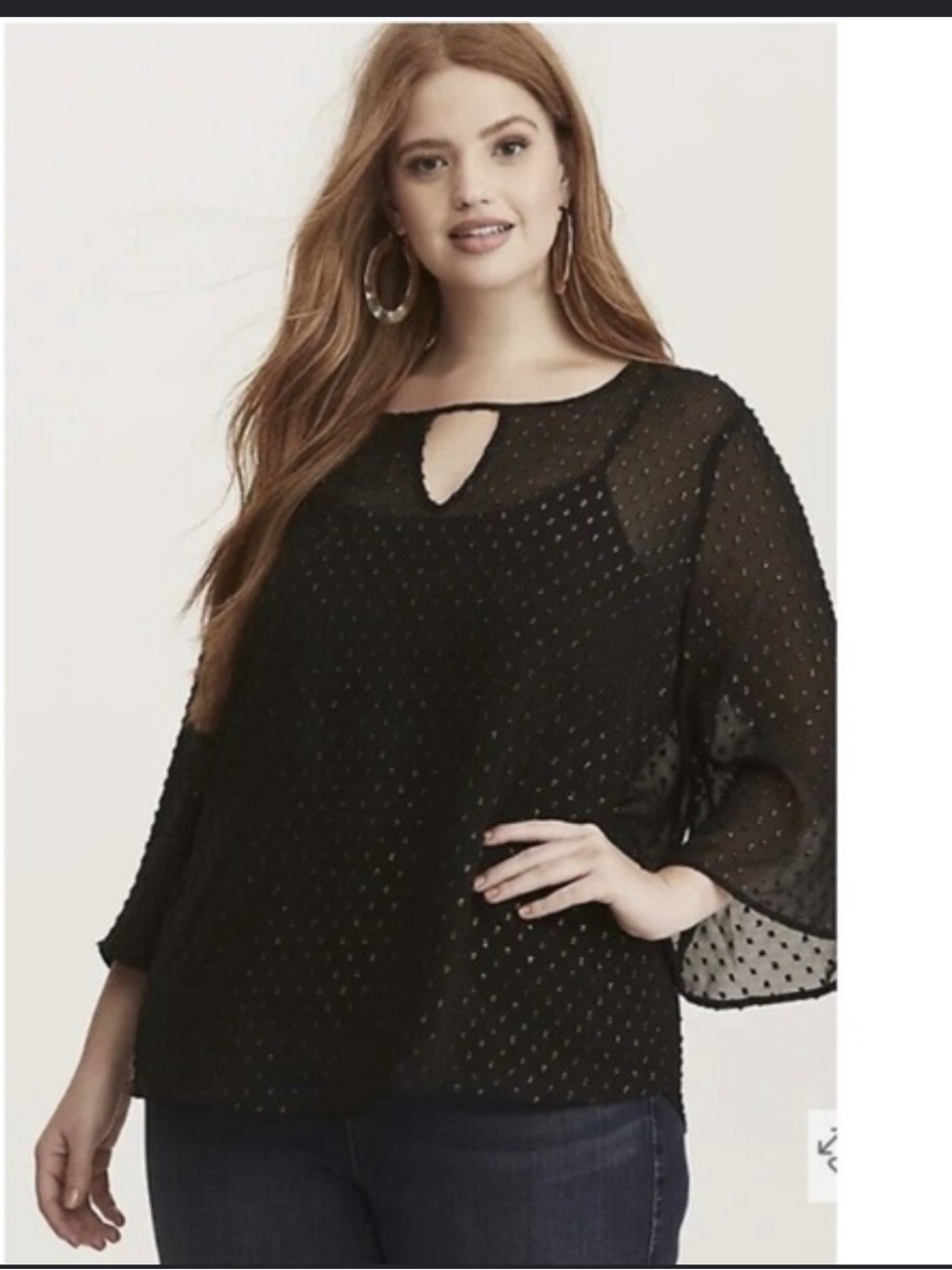Torrid Gold Polka Dot and Black Sheer Top With Cut Out Front